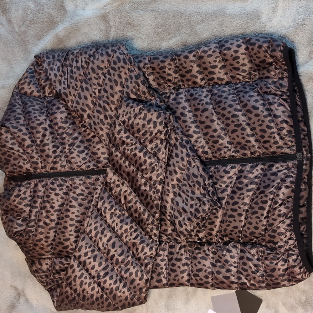 Animal Print Down Filled Puffer Jacket With Hood - Size M